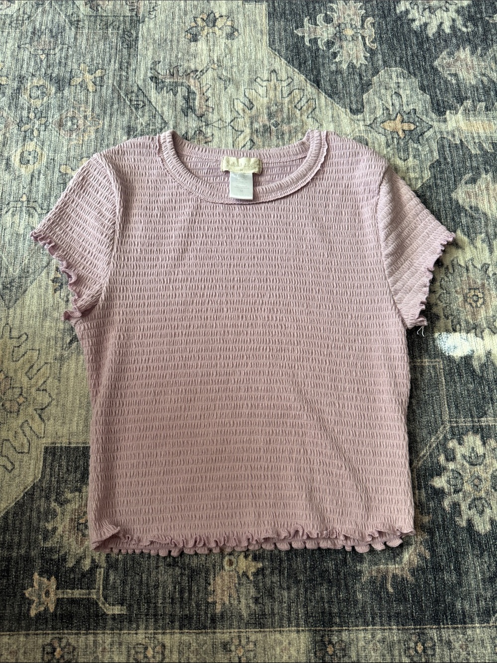Altar'd State Dusty Rose Smocked Lettuce-Edge Short Sleeve Tee